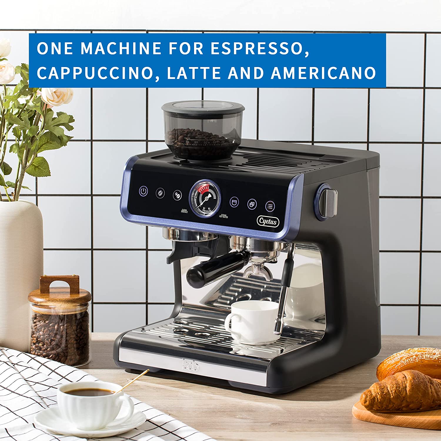 Cyetus All in One Home Barista Semi-Auto Espresso Machine Black CYK7601